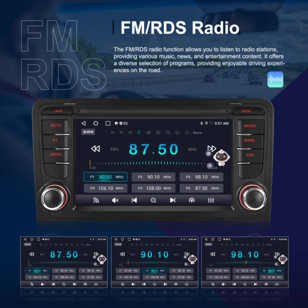 7-Inch 2-Din CarPlay(iOS)/Android Auto Infotainment System for Audi A3/S3/RS3 (2003–2012) with GPS, WiFi, Touchscreen, and Reversing Camera Support - Image 18