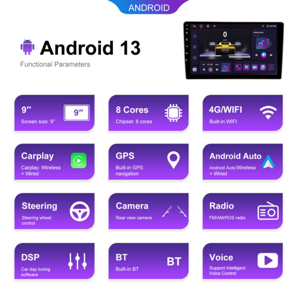 9" 2-DIN CarPlay(iOS)/Android Auto Infotainment System with GPS, 4G WiFi, HD Touchscreen, DSP & 360° Camera Support - Image 6