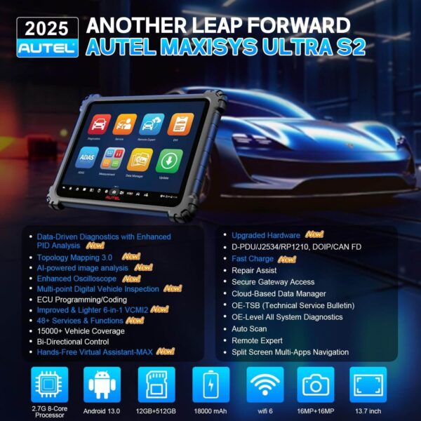 Autel MaxiSys Ultra S2 Automotive Diagnostic Scanner  – 13.7" Tablet with VCMI2, ECU Programming, Topology 3.0, AI Inspection, 48+ Services, and OE-Level Coverage (2025 Model) - Image 10